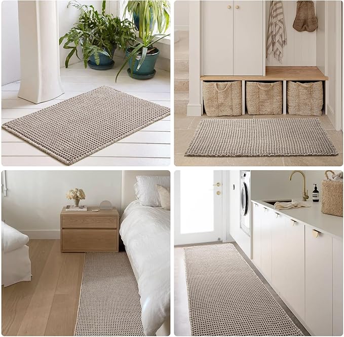 Waffle Runner Rug Bathroom, Long Boho Bathroom Rugs Non Slip Washable Super Absorbent Quick Dry Farmhouse Bath Decor, 72"x24" Light Grey