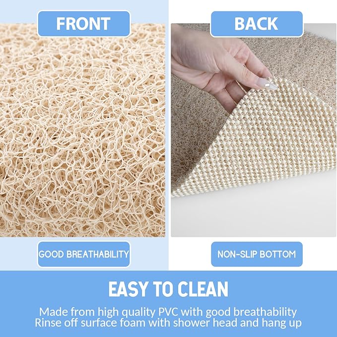 Non Slip Shower Mat, Anti Slip Bath Mat, Quick Drying Bath Tub Mats, Foot Scrubber Mat, Anti Slip Mat for Tub, Floor, Bathroom, Home, Kitchen, Hotel (Beige 24”x24”)