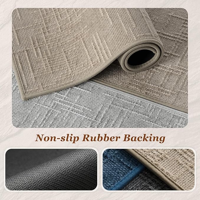 AMOAMI Bath Mat Non Slip Super Absorbent Quick Dry Bath Mats for Bathroom Floor Rubber Backing Washable Bathroom Rugs Modern Woven Jacquard Mat, Beside Tub Bath Rugs, 24" x 36", Brown