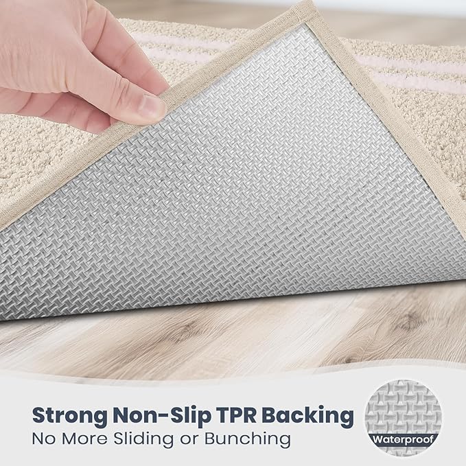 PURRUGS Bathroom Rug Non-Slip Machine Washable 30" x 46", Super Absorbent and Quick Dry Shaggy Microfiber Bath Mat, Extra Soft and Plush Bath Rug for Bathtub, Shower and Sink, Beige