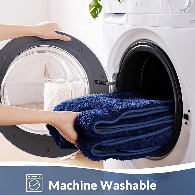 Exclusivo Mezcla Bathroom Rugs Mat 24x47, Extra Soft Non Slip Absorbent Water Microfiber Bath Rugs, Machine Washable Quick Dry Bath Mats for Bathroom Floor, Shower, Home Decor, Solid Navy Blue