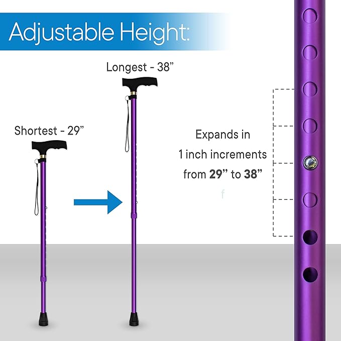 RMS Walking Cane - Adjustable Walking Stick - Lightweight Aluminum Offset Cane with Ergonomic Handle and Wrist Strap - Ideal Daily Living Aid for Limited Mobility