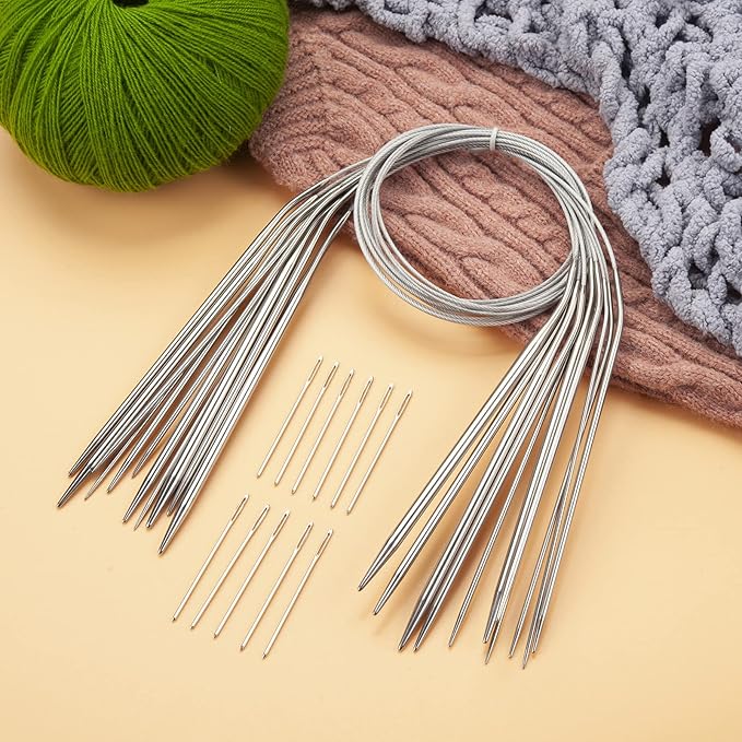 Circular Knitting Needles Set 24 Inch, Round Metal Knitting Needles with Magic Loop, 11 Pack 1.5-5mm Stainless Steel Circle Knitting Needles for Beginners Knitting Socks, Blankets, Sweaters, Hats