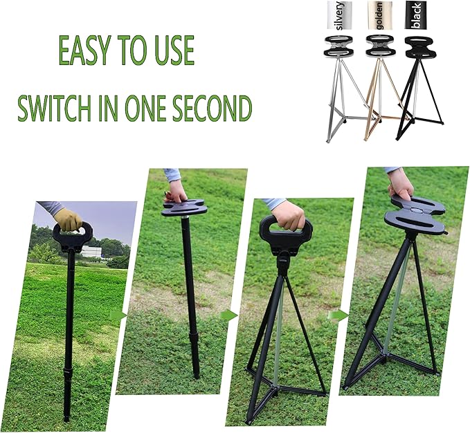 Walking Cane with Seat for Men & Women, Lightweight Anti-Slip Walking Stick with Carry Bag, Portable Stool for Senior & Adults, Foldable Cane Chair for Travel Hiking