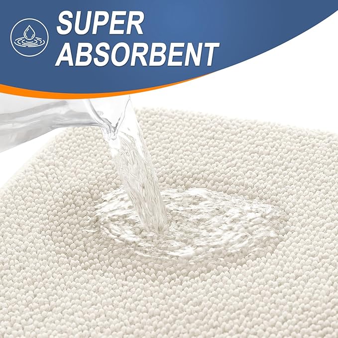 OLANLY Thick Memory Foam Bath Mat Rug 24x16, Extra Soft Absorbent Bathroom Rug, Quick Dry Bath Mats, Non-Slip, Machine Washable Carpet for Bathroom, Tub and Shower, Home Decor Accessories, Ivory