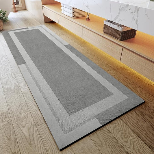 Extra Long Non Slip Bathroom Runner Bath Mat, Rubber Backing Ultra Thin Bath Rug Fit Under Door Quick Dry Super Absorbent Washable Shower Mat for Bathroom Floor Bathtub Sink, Grey 24"x70"