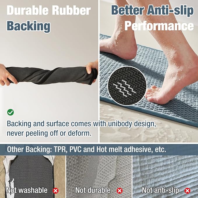 Bathroom Rugs Non Slip Washable, Super Absorbent Thin Bath Mat Small Quick Dry Low Pile Bathroom Rug, Debim Blue 20"x30"