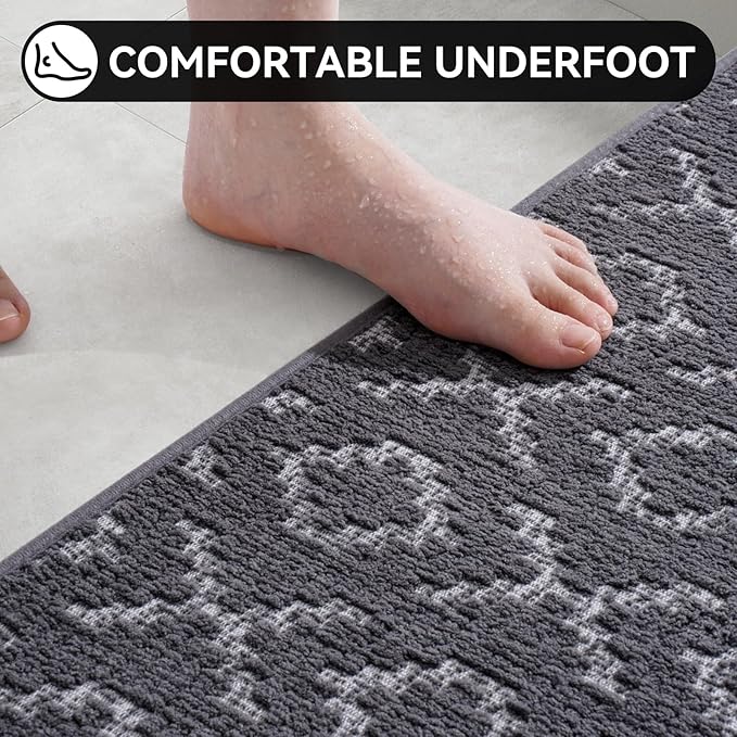 Bathroom Rugs Non Slip, Super Absorbent Quick Dry Bath Mat, Rubber Backing Ultra Thin Bathroom Mats Fit Under Door Bathroom Floor Bathtub Shower