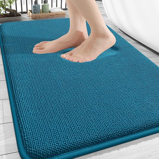 OLANLY Thick Memory Foam Bath Mat Rug 30x20, Extra Soft Absorbent Bathroom Rug, Quick Dry Bath Mat, Non-Slip, Machine Washable Carpet for Bathroom, Tub and Shower, Home Decor Accessories, Peacock Blue