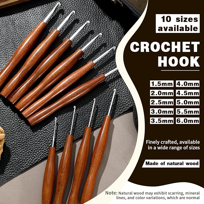 Nitlak 5mm Crochet Hook, Available in 1.5mm-6.0mm, Aluminum Ergonomic Crochet Hook with Wooden Handle for Arthritic Hands, Beginners, Knitting Needles for Birthday Gifts