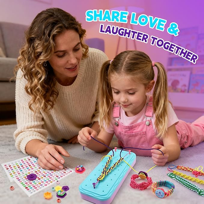 DDAI Birthday Gift Friendship Bracelet Kit for Girls Age 8-12 – Arts and Crafts Kits - Gem-Decorated DIY Craft Set with Threads & Beads – Ideal Holiday Present for Kids Age 7 9 10 11 Years Olds Toys