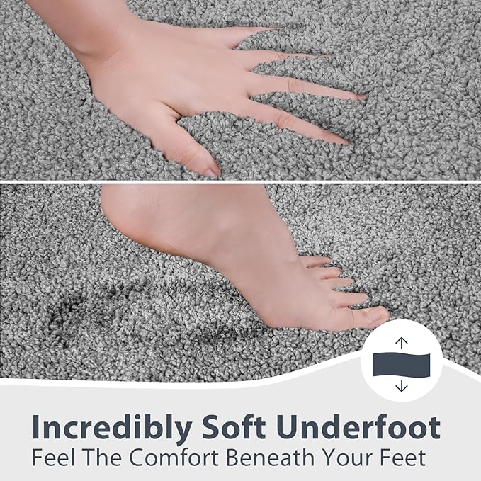 Bathroom Rugs U-Shaped 20" x 24", Non-Slip Extra Soft Absorbent Bath Rugs, Machine Washable Quick Dry Bath Mats for Toilet Base, Grey & Dark Grey