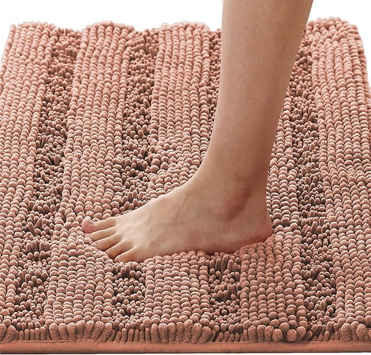 H.VERSAILTEX Bath Rugs for Bathroom Non Slip Bath Mats Extra Thick Chenille Striped Rug 20" x 32" Absorbent Non Skid Fluffy Soft Shaggy Washable Dry Fast Plush Mat for Indoor, Bath Room - Muted Clay
