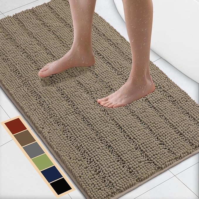 Bcoimo 44"×24" Chenille Bath Mat – Non-Slip with Backing Bath Rug Ultra-Absorbent and Machine Washable Bathroom Mat Quick-Dry Design. Ideal for Bathroom and Tub Areas