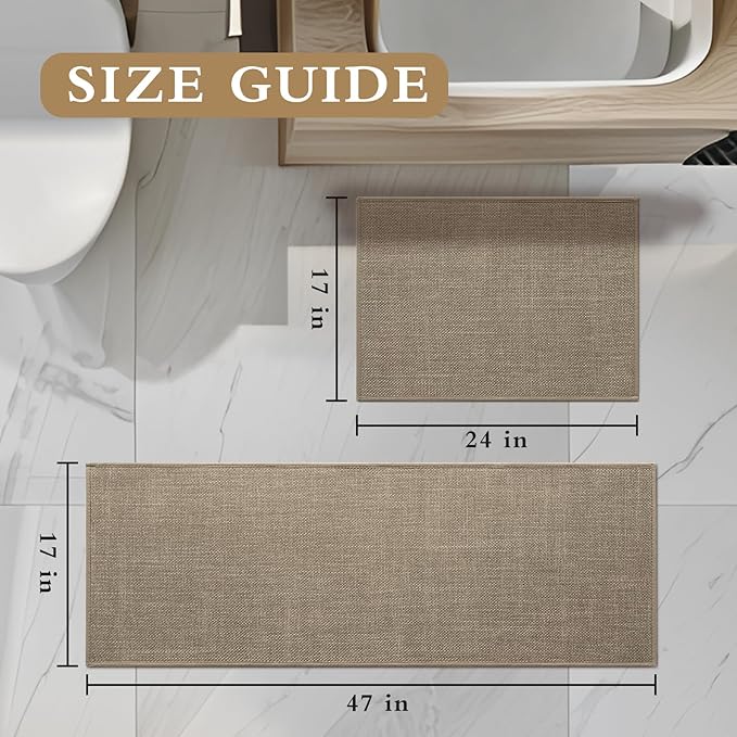 YIHOUSE Brown Bathroom Rug Sets 2 Piece, Dark Beige Absorbent Bath Mat for Bath Room Non Slip Washable,Bathroom Mat Quick Dry, Thin Bath Rug Set for Toilet and Floor