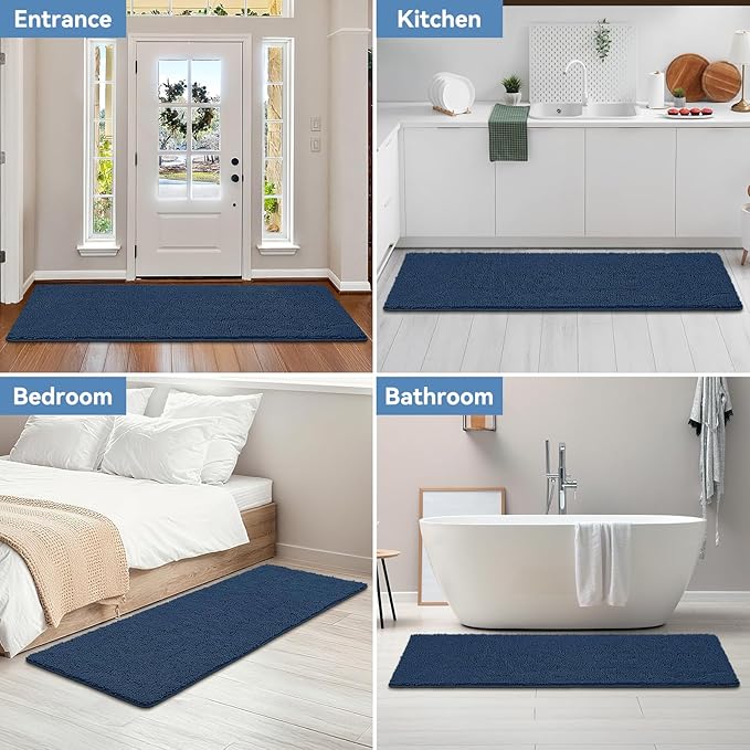 Bcoimo 70"×24" Absorbent Bath Mat, Non-Slip with Backing Chenille Bath Rug and Machine Washable Bathroom Mat Quick-Dry Design. Ideal for Bathroom and Tub Areas