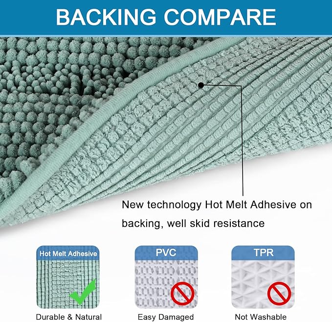 H.VERSAILTEX Bathroom Rugs Bath Rug Set 2 Piece Bathroom Contour Rug Toilet Mat Sets Non Slip Contour Bath Rug Ultra Thick Water Absorbent Striped Bath Mats(47" x 17" Plus 20" x 20" U, Eggshell Blue)