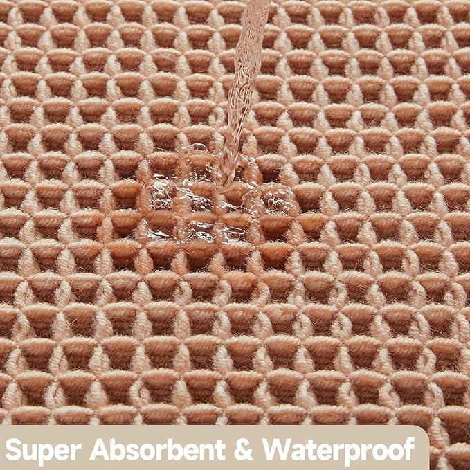 Waffle Bath Mat, Boho Bathroom Rugs Non Slip Washable Super Absorbent Quick Dry Bath Mat Farmhouse Bathroom Decor, 30"x20" Light Peach