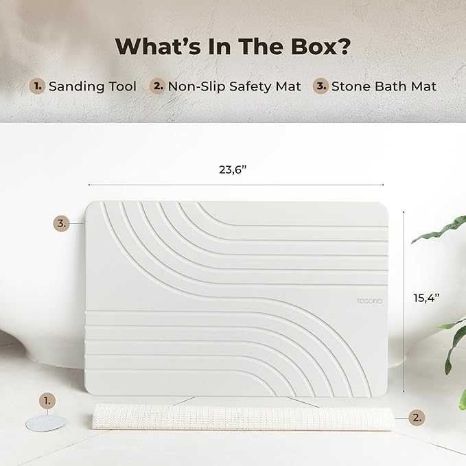 Stone Bath Mat, Diatomaceous Earth Non-Slip Stone Shower Mat - Quick Drying Absorbent Bath Mats for Bathroom - Elegant & Modern Design, Easy to Clean (23.5 x 15) - Sandstone, 2pcs