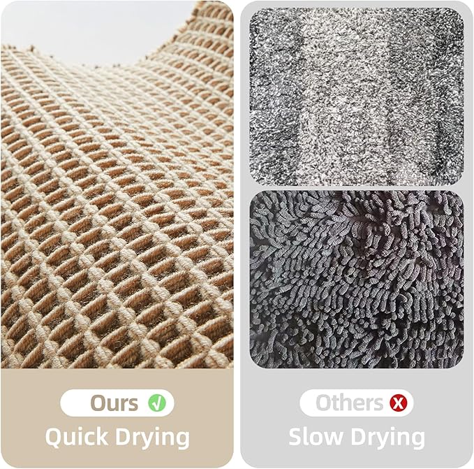 Waffle Runner Rug Bathroom, Long Boho Bathroom Rugs Non Slip Washable Super Absorbent Quick Dry Farmhouse Bath Decor, 60"x24" Beige