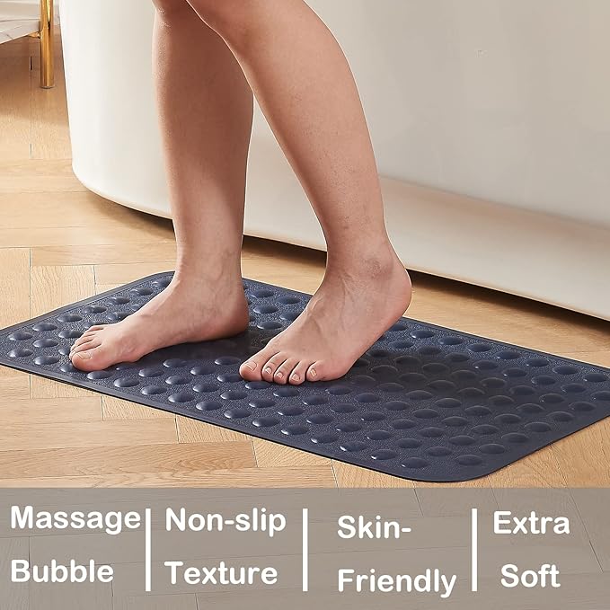Yanzifly Bathtub Mat Non Slip Bath Mat for Tub Silicone Soft Bath Tub Mat Non Slip Shower Mats, Suction Cups Bath Tub Anti Slip Matt for Familu Use, Machine Washable - Navy Blue