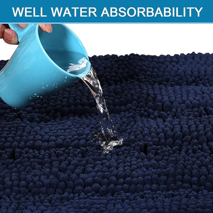 H.VERSAILTEX Bathroom Rugs Bath Rug Set 2 Piece Bathroom Contour Rug Toilet Mat Sets Non Slip Contour Bath Rug Ultra Thick Water Absorbent Striped Bath Mats Washable(20" x 32" Plus 20" x 20" U, Navy)