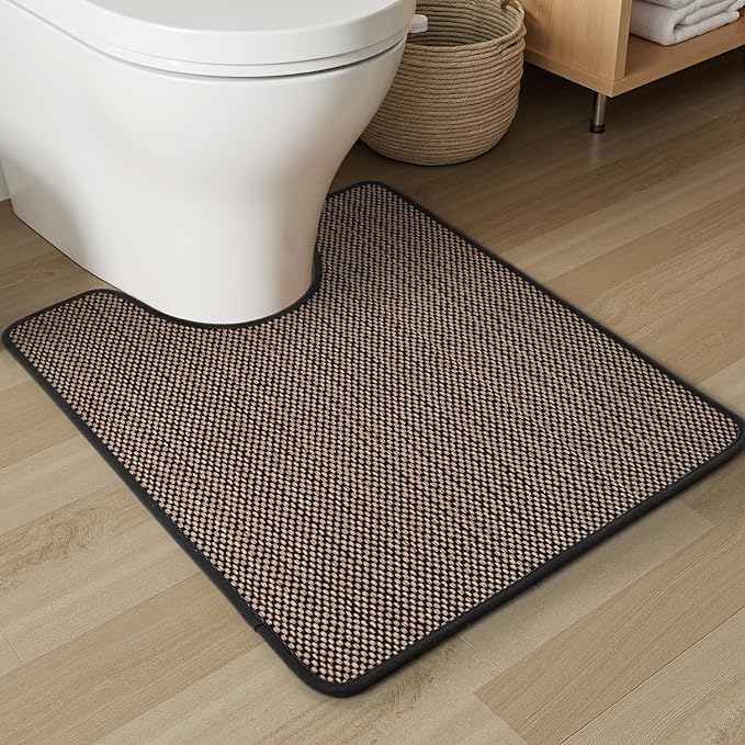 PADOOR Braided Toilet Rugs U Shaped, Non Slip Toilet Mats for Bathroom Floor Machine Washable Super Absorbent Contour Bath Rugs for Toilet Mat Quick Dry U Shaped Toilet Rug, 20''x24'' Black