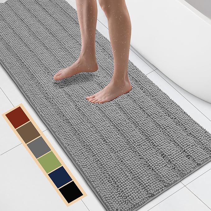 Bcoimo 70"×24" Chenille Bath Mat – Non-Slip with Backing Bath Rug Ultra-Absorbent and Machine Washable Bathroom Mat Quick-Dry Design. Ideal for Bathroom and Tub Areas