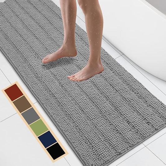 Bcoimo 70"×24" Chenille Bath Mat – Non-Slip with Backing Bath Rug Ultra-Absorbent and Machine Washable Bathroom Mat Quick-Dry Design. Ideal for Bathroom and Tub Areas