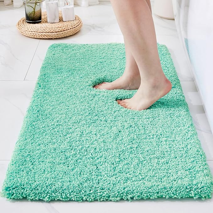 Bathroom Rug 24x36 Non Slip Fluffy Bath Mat for Bathroom Floor Washable Plush Luxury Bath Rug for Tub Soft Absorbent Shower Mat, Spa Blue
