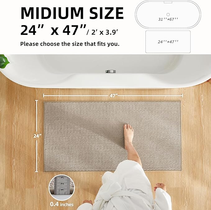Bathroom Rugs Non Slip Washable, Super Absorbent Thin Bath Mat Quick Dry Low Pile Bathroom Rug, Beige 24"x47"