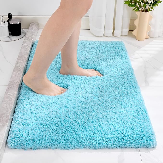 Bathroom Rug 20x32 Non Slip Fluffy Teal Bath Mat for Bathroom Floor Washable Plush Luxury Bath Rug for Tub Soft Shaggy Absorbent Shower Sink Mat