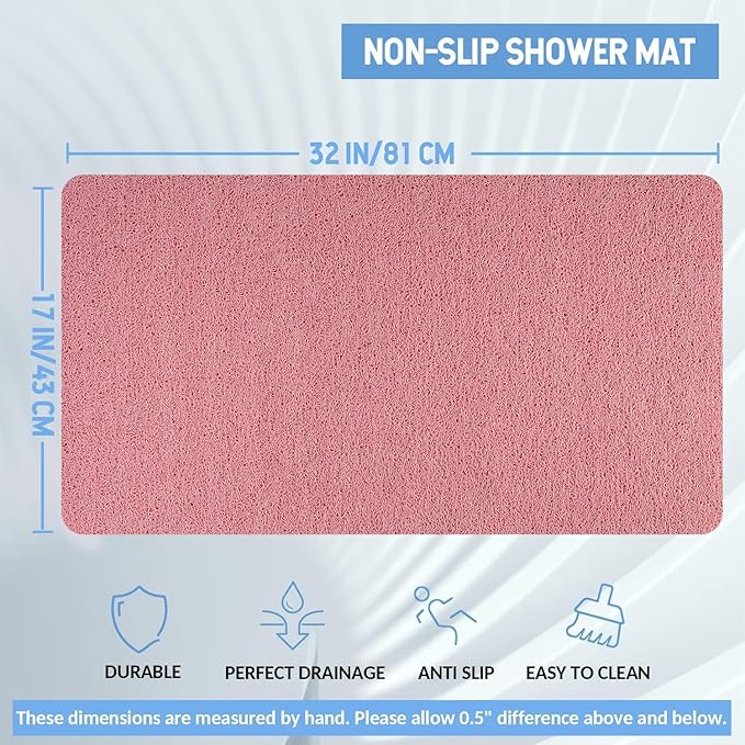 Non-Slip Bathtub Mat, Anti Slip Shower Mat, Fast Drying Bathtub Mats, Foot Scrubber Mat, Anti Slip Mat for Tub, Floor, Bathroom, Kitchen, Home, Hotel (Pink 32"×17")