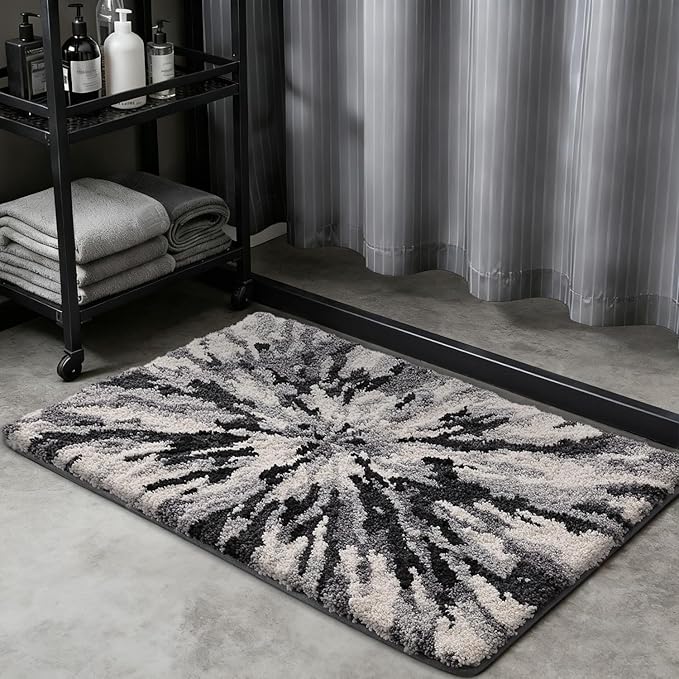 LUMI Bathroom Rugs, Soft Absorbent Bath Mat for Modern Home Decor, Non-Slip Quick-Dry Bath Rug, Machine Washable Floor Mat for Shower and Tub, Entryway, 16"x24", Grey