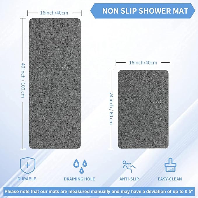 Non-Slip Shower Mat Bathtub Mat for Bath Tub,Anti Slip Bath Tub Mat,Floor Mat,Soft PVC Loofah Bathroom Mats,Foot Scrubber Mat,Quick Drying Easy Cleaning Mats for Wet Areas（40 * 16 Grey）