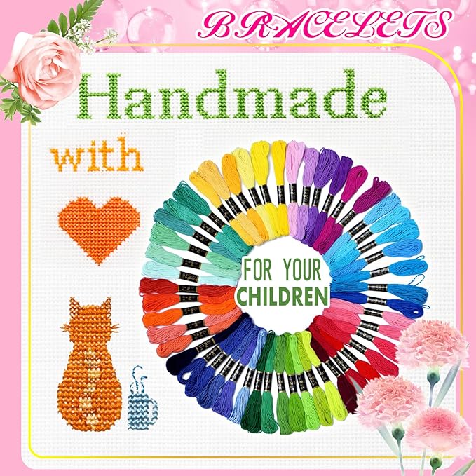 Friendship Bracelet String 50 Skeins Fashionable Rainbow Color Embroidery Floss Cross Stitch Embroidery Thread Cotton Floss Bracelet Yarn, Craft Floss