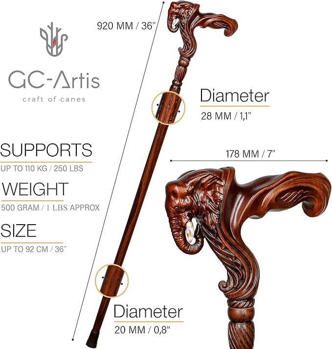 Luxury Handmade Wooden Walking Cane – Premium Carved Solid Wood, Ergonomic Comfort Grip, Designer Canes for Men & Women, Elegant Fashionable Walking Stick 36