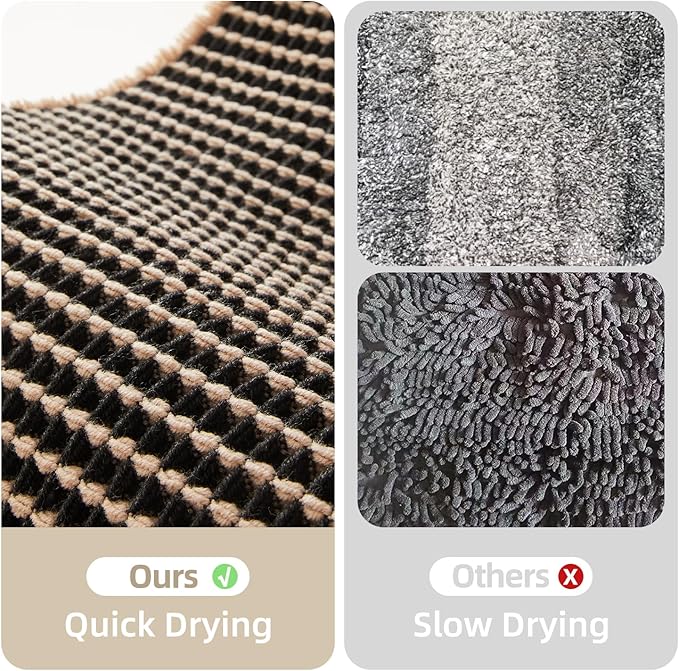 Waffle Runner Rug Bathroom, Long Boho Bathroom Rugs Non Slip Washable Super Absorbent Quick Dry Farmhouse Bath Decor, 72"x24" Khaki and Black