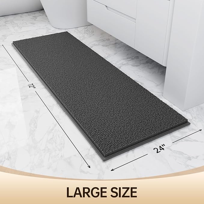 Amyracel Bathroom Rug Mat 24x72, Thick Soft Quick Dry Absorbent Chenille Bath Rug, Rubber Back Non Slip Machine Washable Bath Mat for Bathroom Shower Tub Floor