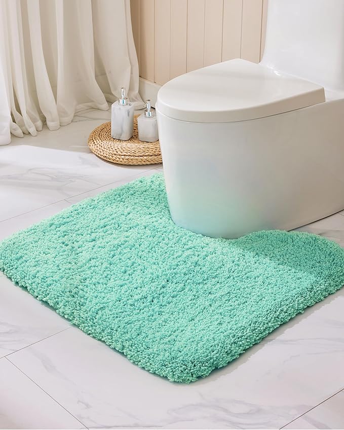 Toilet Rug 22x24 Spa Blue Non Slip Fluffy Toilet Floor Mat U Shaped Washable Bathroom Contour Rug for Toilet Absorbent Thick Toilet Carpet