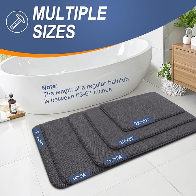 OLANLY Thick Memory Foam Bath Mat Rug 70x24, Extra Soft Absorbent Bathroom Rug, Quick Dry Bath Mats, Non-Slip, Machine Washable Carpet for Bathroom, Tub and Shower, Home Decor Accessories, Dark Grey