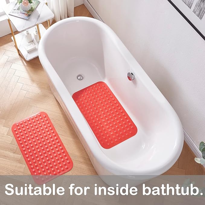 Yanzifly Bathtub Mat Non Slip Bath Mat for Tub Silicone Soft Bath Tub Mat Non Slip Shower Mats, Suction Cups Bath Tub Anti Slip Matt for Family Use, Machine Washable-Red