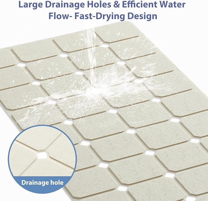 Bathtub Mat Non Slip Silicone Foldable Extra Long Tub Mat Strong Suction Cups & Large Drain Holes, Durable,Machine Washable for Smooth Surfaces Shower Mat, Ideal for Families Beige,15"x40" Beige