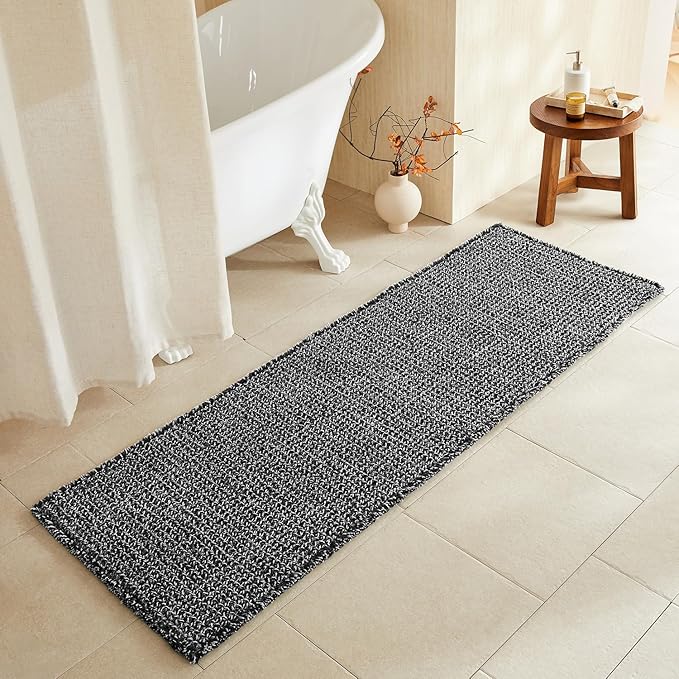Black and White Bathroom Rugs, Waffle Runner Rug Bathroom Non Slip Washable Long Super Absorbent Quick Dry Boho Farmhouse Bath Decor, 72"x24" Black and White