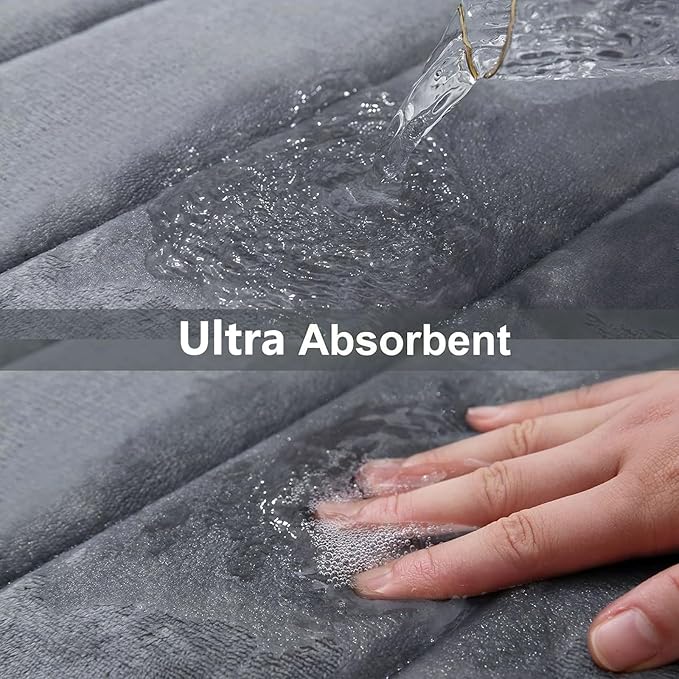 Buganda Memory Foam Bath Mat, 44" x 17", Ultra Soft and Non-Slip Bathroom Rugs, Water Absorbent and Machine Washable Bath Rug for Bathroom, Shower, and Tub, Dark Grey