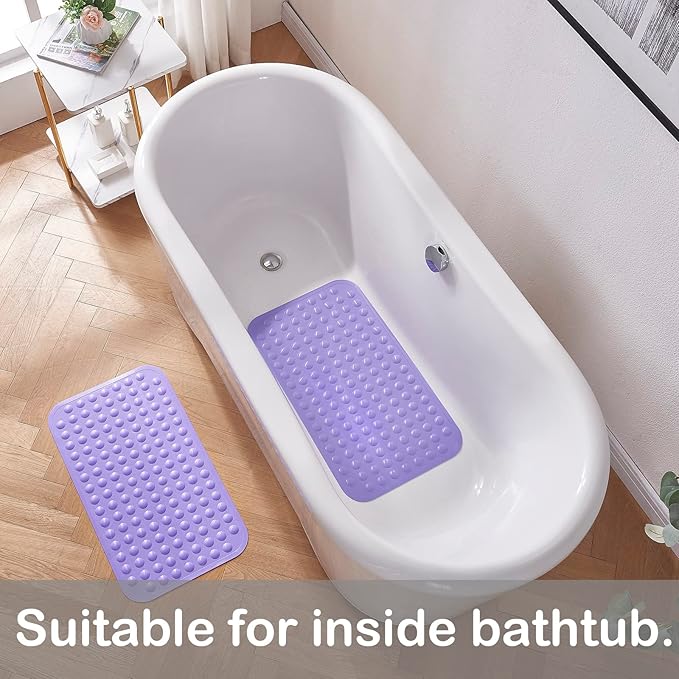 Yanzifly Bathtub Mat Non Slip Bath Mat for Tub Silicone Soft Bath Tub Mat Non Slip Shower Mats, Suction Cups Bath Tub Anti Slip Matt for Family Use, Machine Washable- Purple