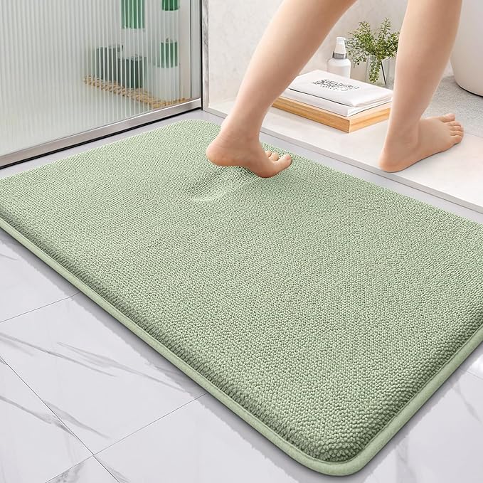 OLANLY Thick Memory Foam Bath Mat Rug 36x24, Extra Soft Absorbent Bathroom Rug, Quick Dry Bath Mats, Non-Slip, Machine Washable Carpet for Bathroom, Tub and Shower, Home Decor Accessories, Sage Green