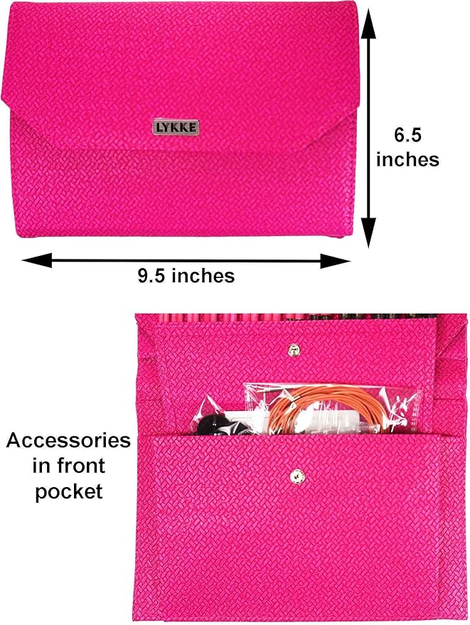 Lykke Blush 5 in. Complete Set US Sizes 4, 5, 6, 7, 8, 9, 10, 10.5, 11, 13, 15, 17 Interchangeable Circ. Knitting Needles for DK, Worsted, Chunky Yarns, Birch, 5 Cords, Fuchsia DM Case, Project Bag