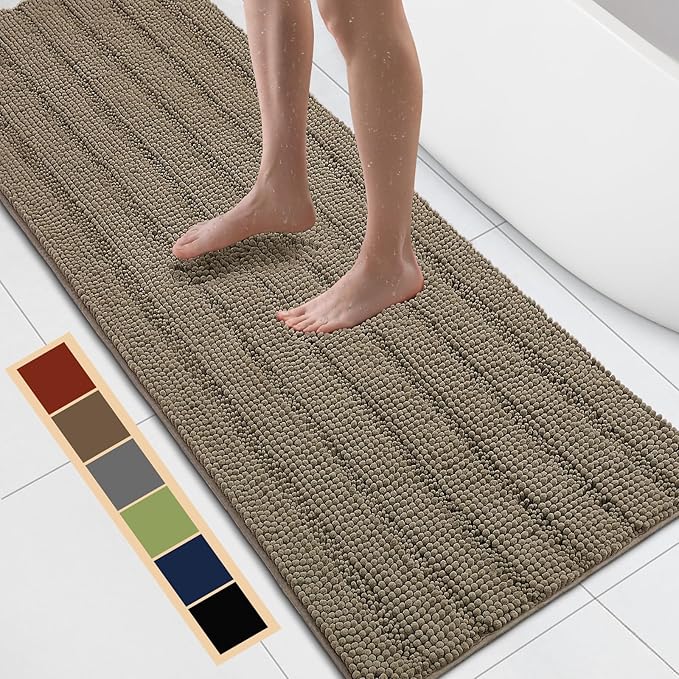 Bcoimo 70"×24" Chenille Bath Mat – Non-Slip with Backing Bath Rug Ultra-Absorbent and Machine Washable Bathroom Mat Quick-Dry Design. Ideal for Bathroom and Tub Areas