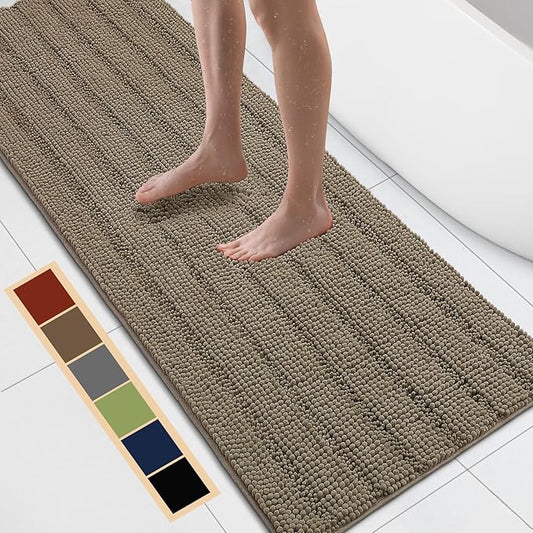 Bcoimo 70"×24" Chenille Bath Mat – Non-Slip with Backing Bath Rug Ultra-Absorbent and Machine Washable Bathroom Mat Quick-Dry Design. Ideal for Bathroom and Tub Areas